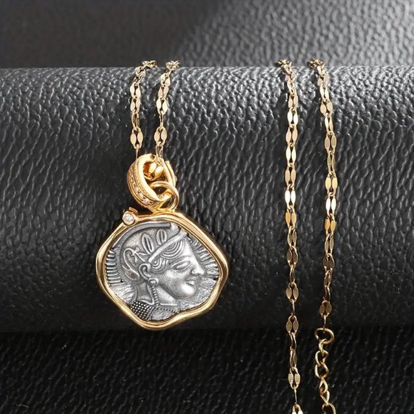NWOT* ALEXANDER THE GREAT AND ATHENA OWL FAUX ANTIQUITY COIN NECKLACE 15 - Picture 3 of 4